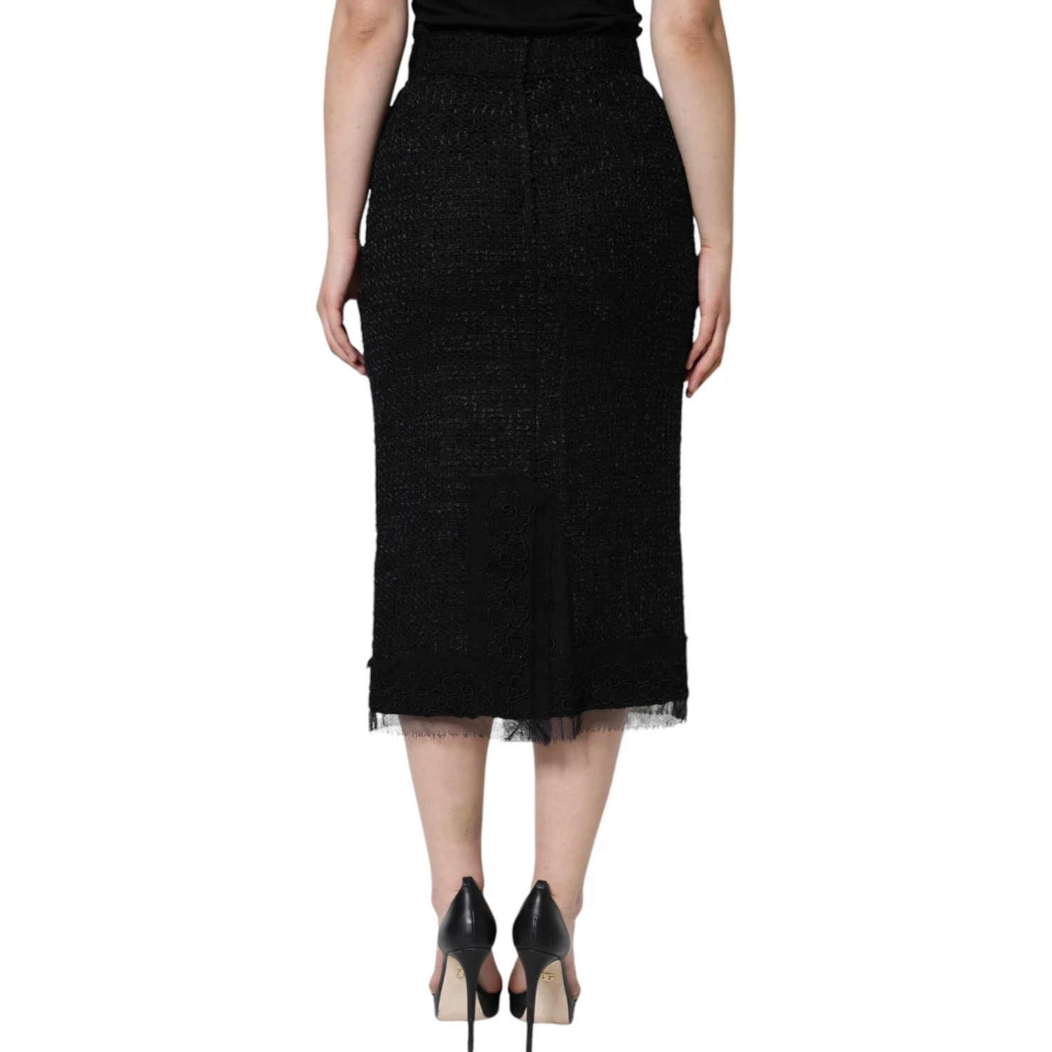 Black Virgin Wool Pencil Cut Midi Skirt