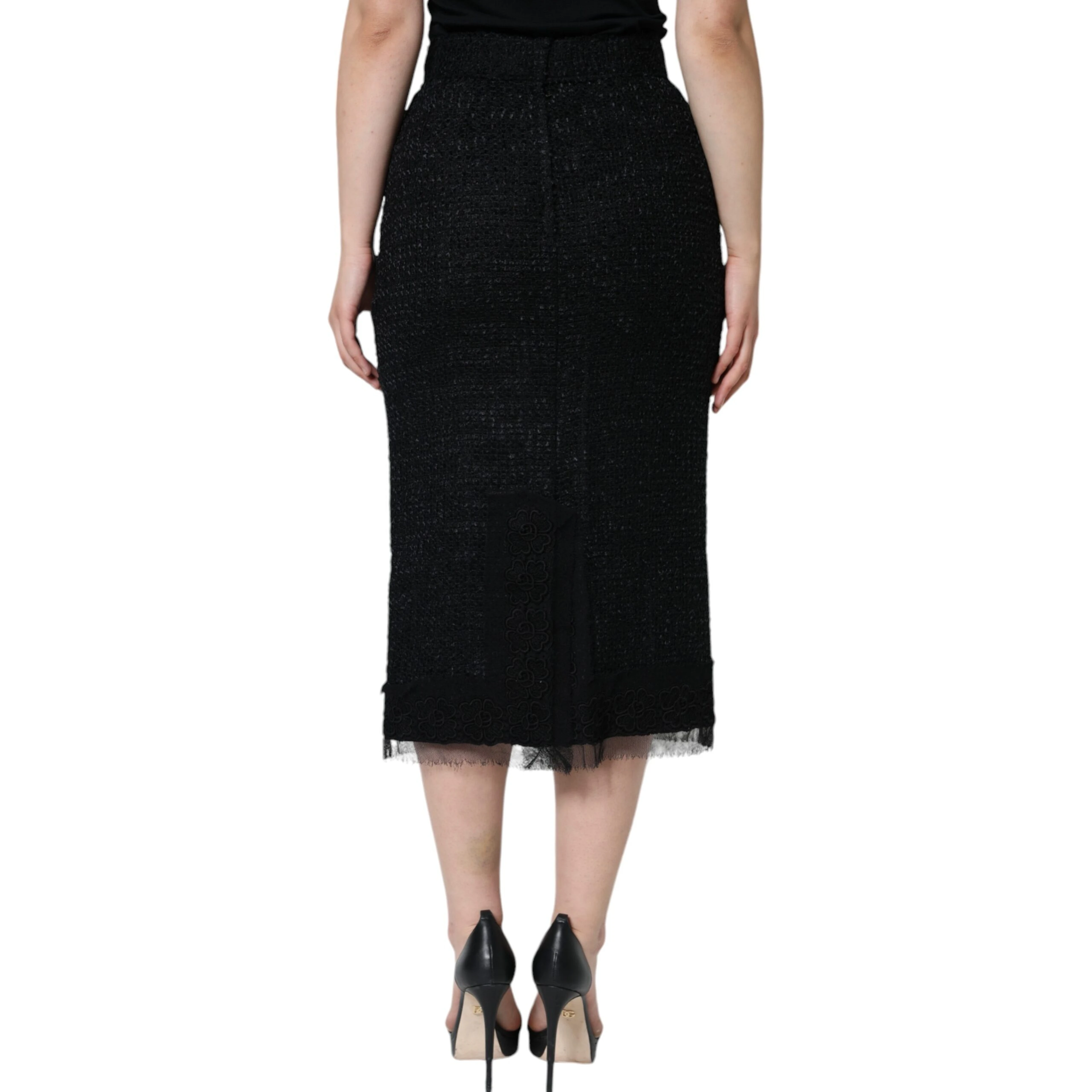 Black Virgin Wool Pencil Cut Midi Skirt