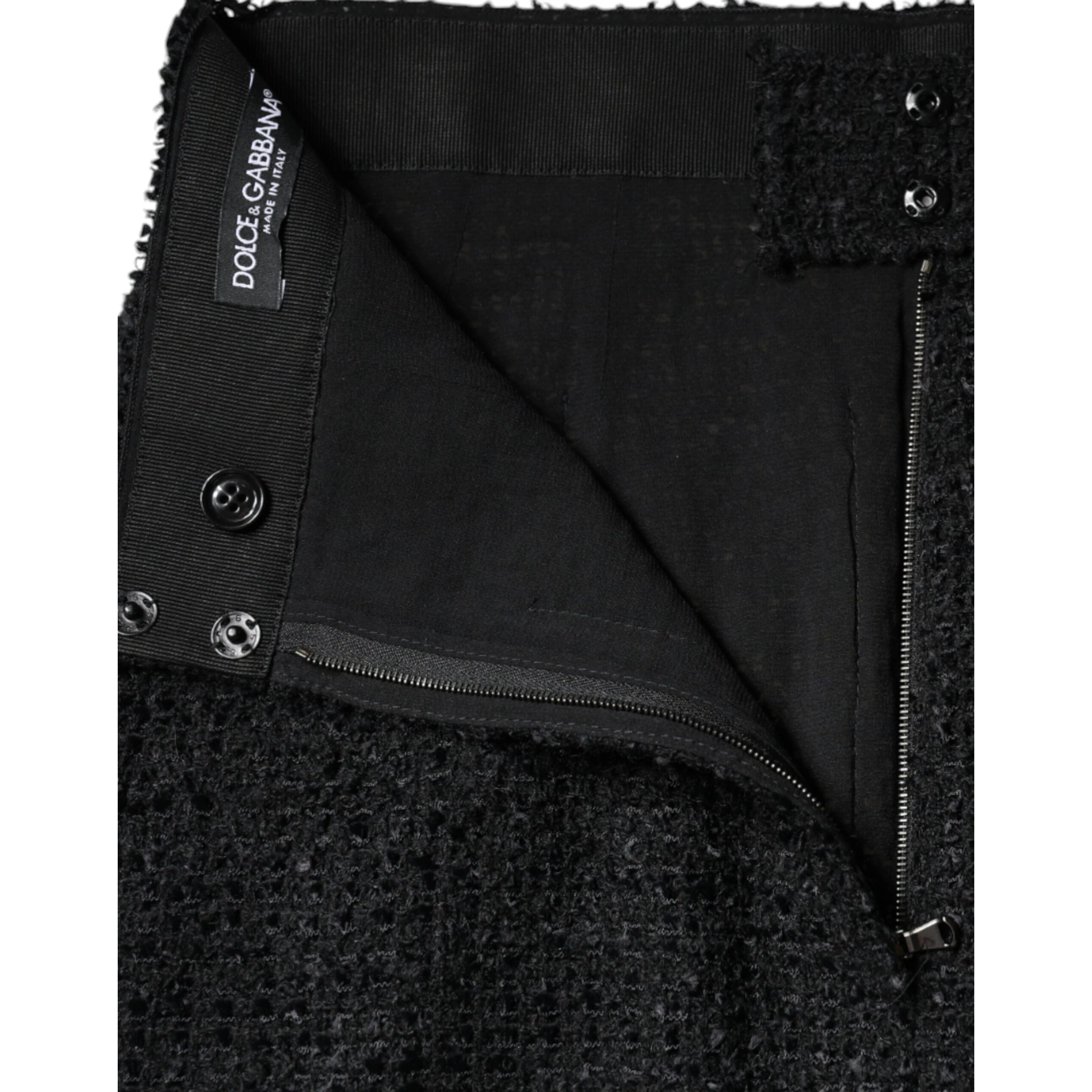 Black Virgin Wool Pencil Cut Midi Skirt