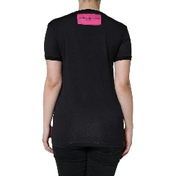 Black Cotton Logo Print Round Neck T-shirt