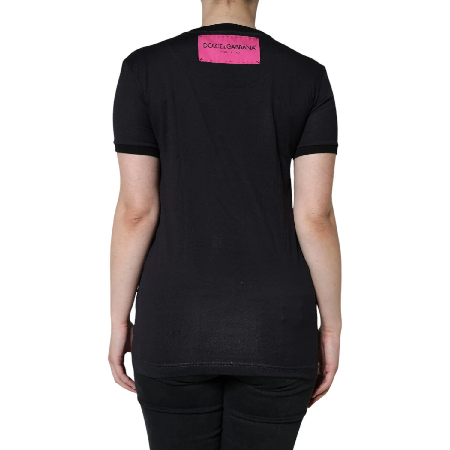 Black Cotton Logo Print Round Neck T-shirt