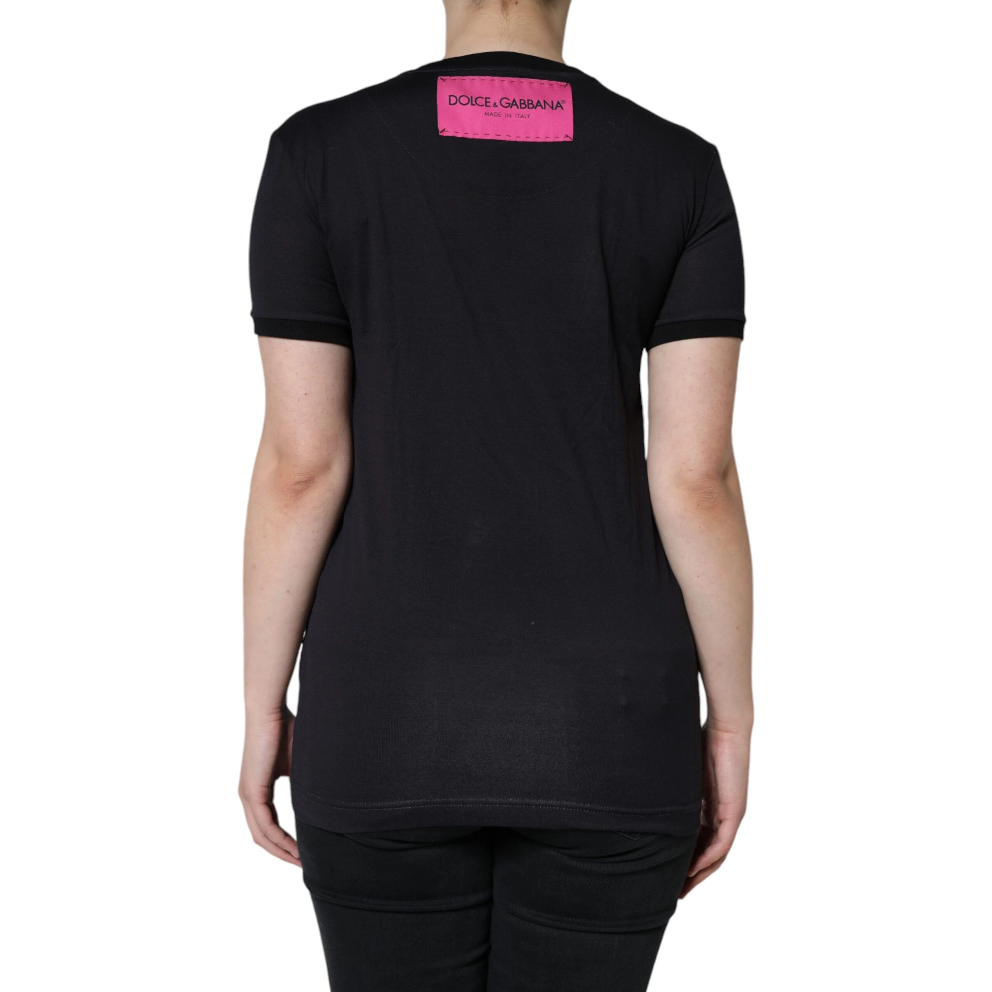 Black Cotton Logo Print Round Neck T-shirt