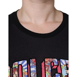 Black Cotton Logo Print Round Neck T-shirt
