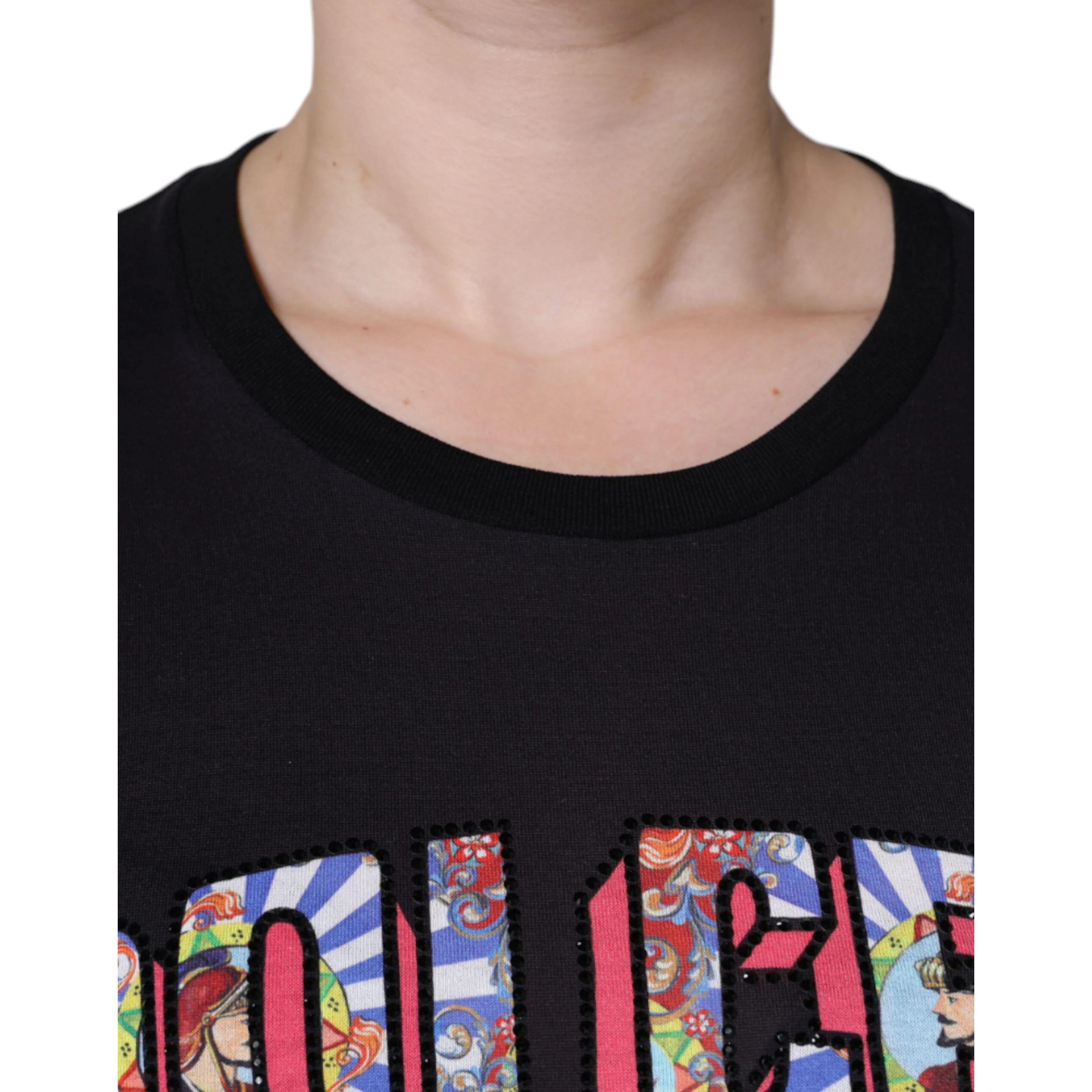 Black Cotton Logo Print Round Neck T-shirt