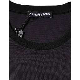 Black Cotton Logo Print Round Neck T-shirt