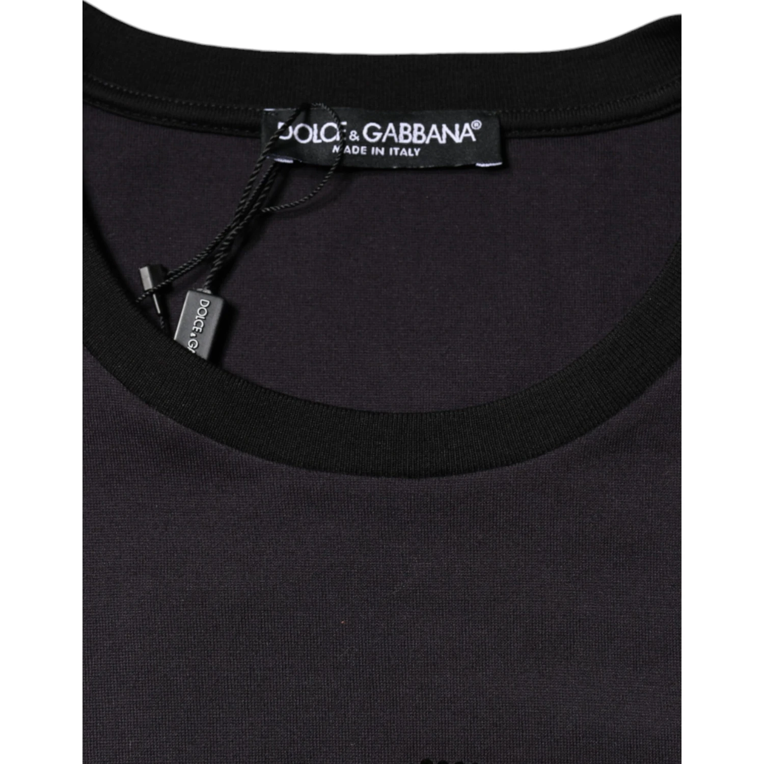 Black Cotton Logo Print Round Neck T-shirt