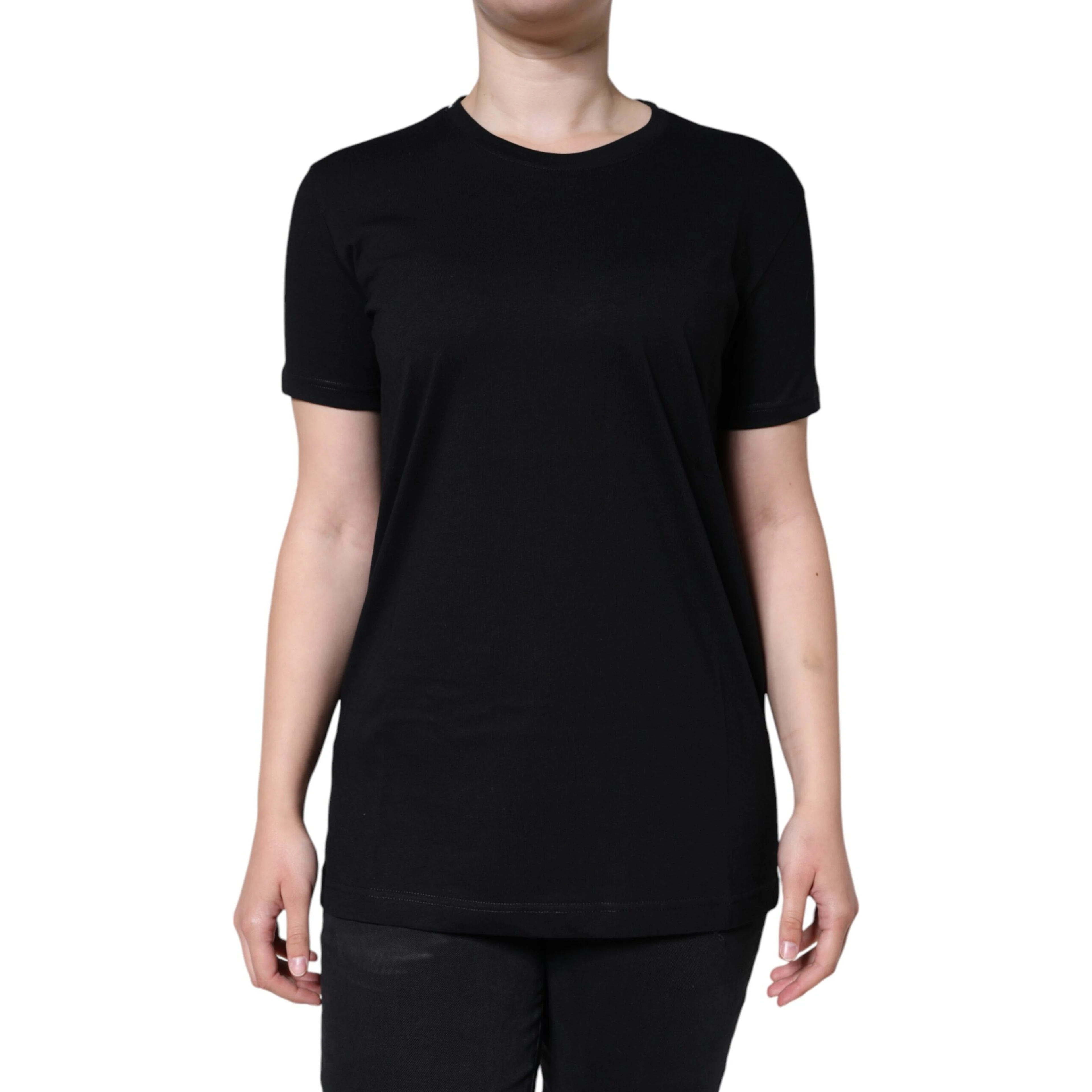 Black Cotton Crew Neck Short Sleeve T-shirt