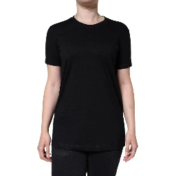 Black Cotton Crew Neck Short Sleeve T-shirt