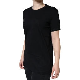 Black Cotton Crew Neck Short Sleeve T-shirt