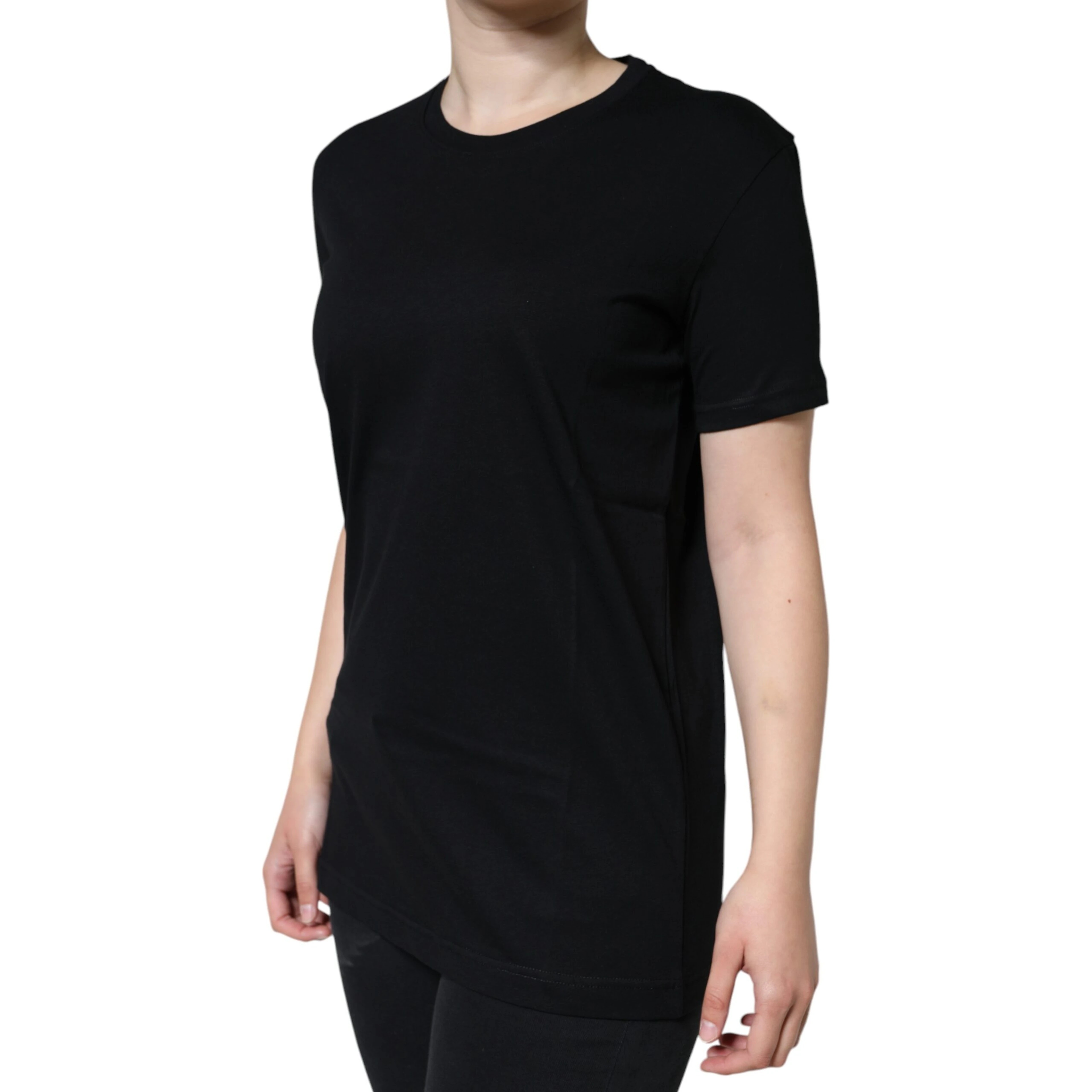 Black Cotton Crew Neck Short Sleeve T-shirt