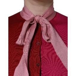 Pink Short Sleeves Pullover Ascot Collar Top