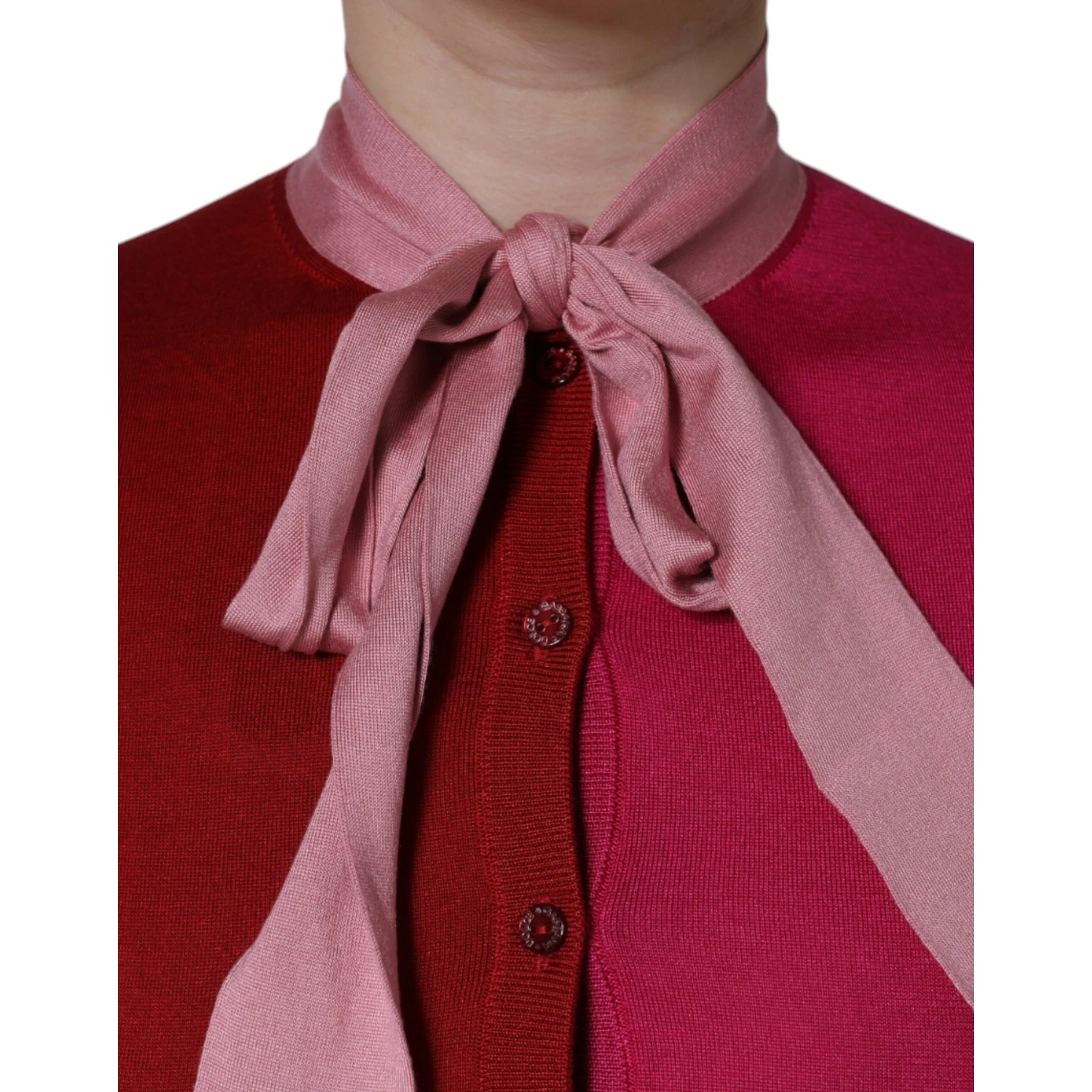 Pink Short Sleeves Pullover Ascot Collar Top