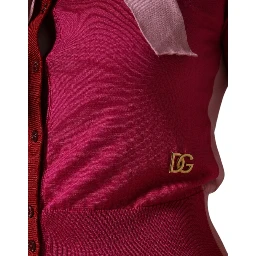 Pink Short Sleeves Pullover Ascot Collar Top