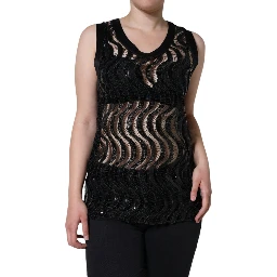 Black Sequin Sleeveless Tank Blouse Top