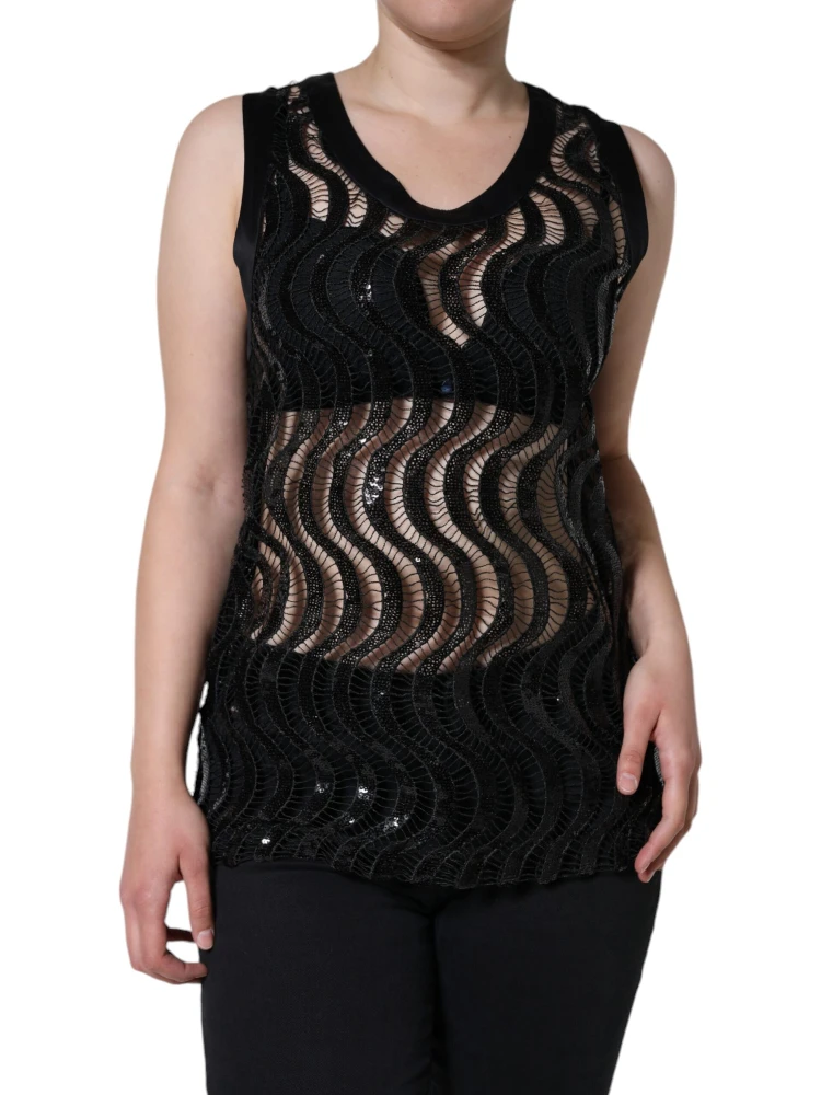 Black Sequin Sleeveless Tank Blouse Top