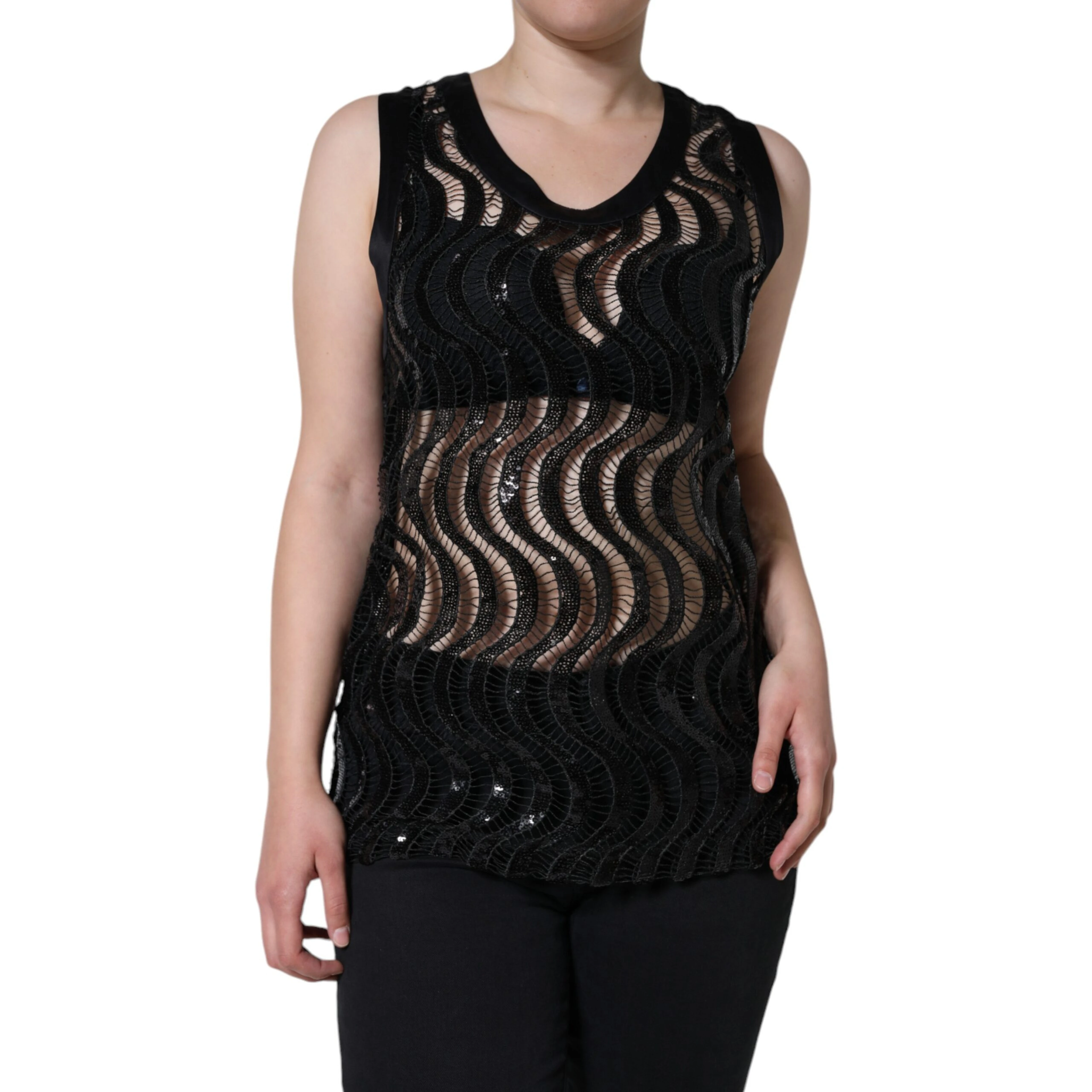 Black Sequin Sleeveless Tank Blouse Top