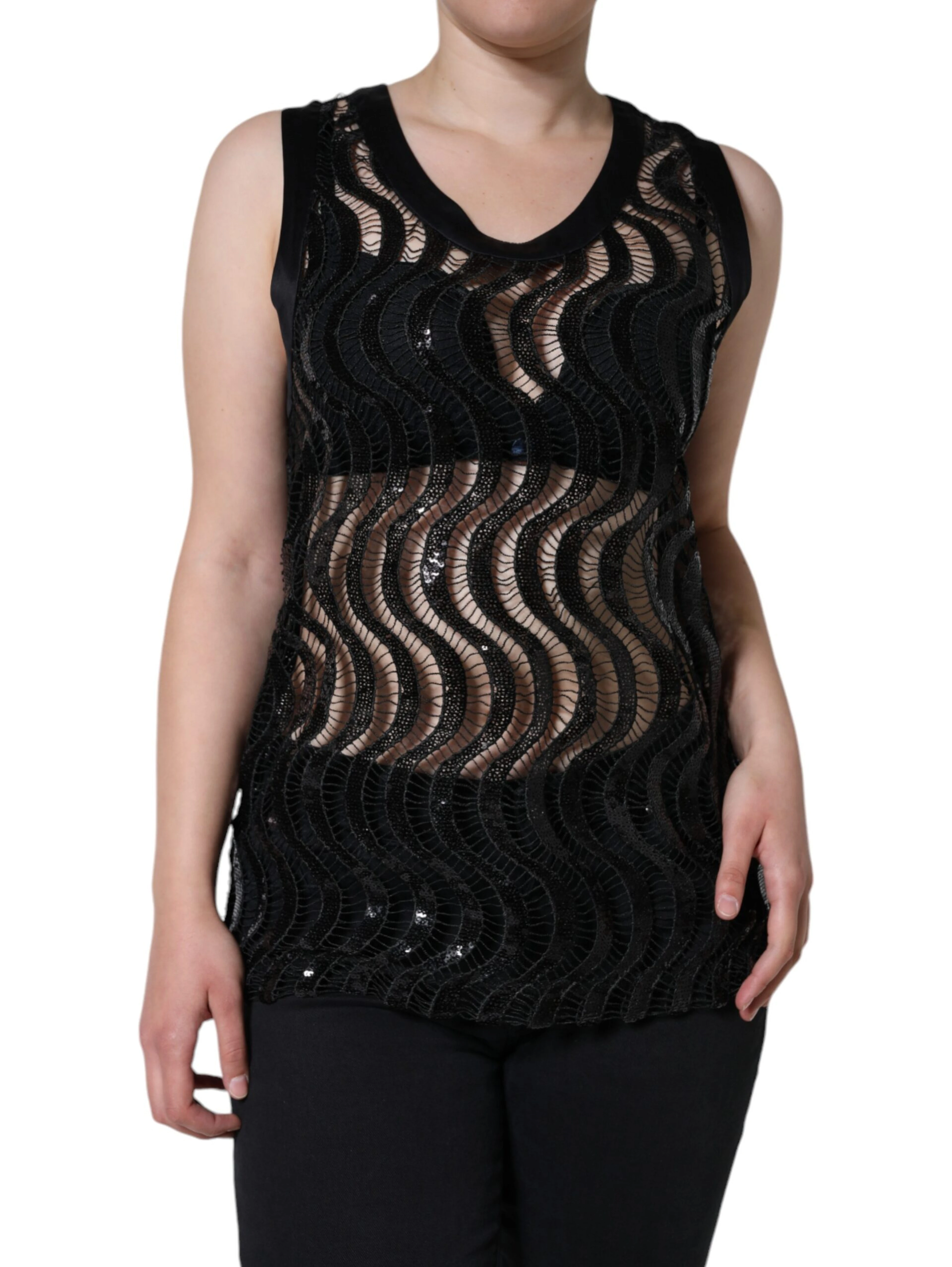 Black Sequin Sleeveless Tank Blouse Top
