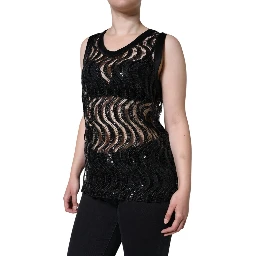 Black Sequin Sleeveless Tank Blouse Top