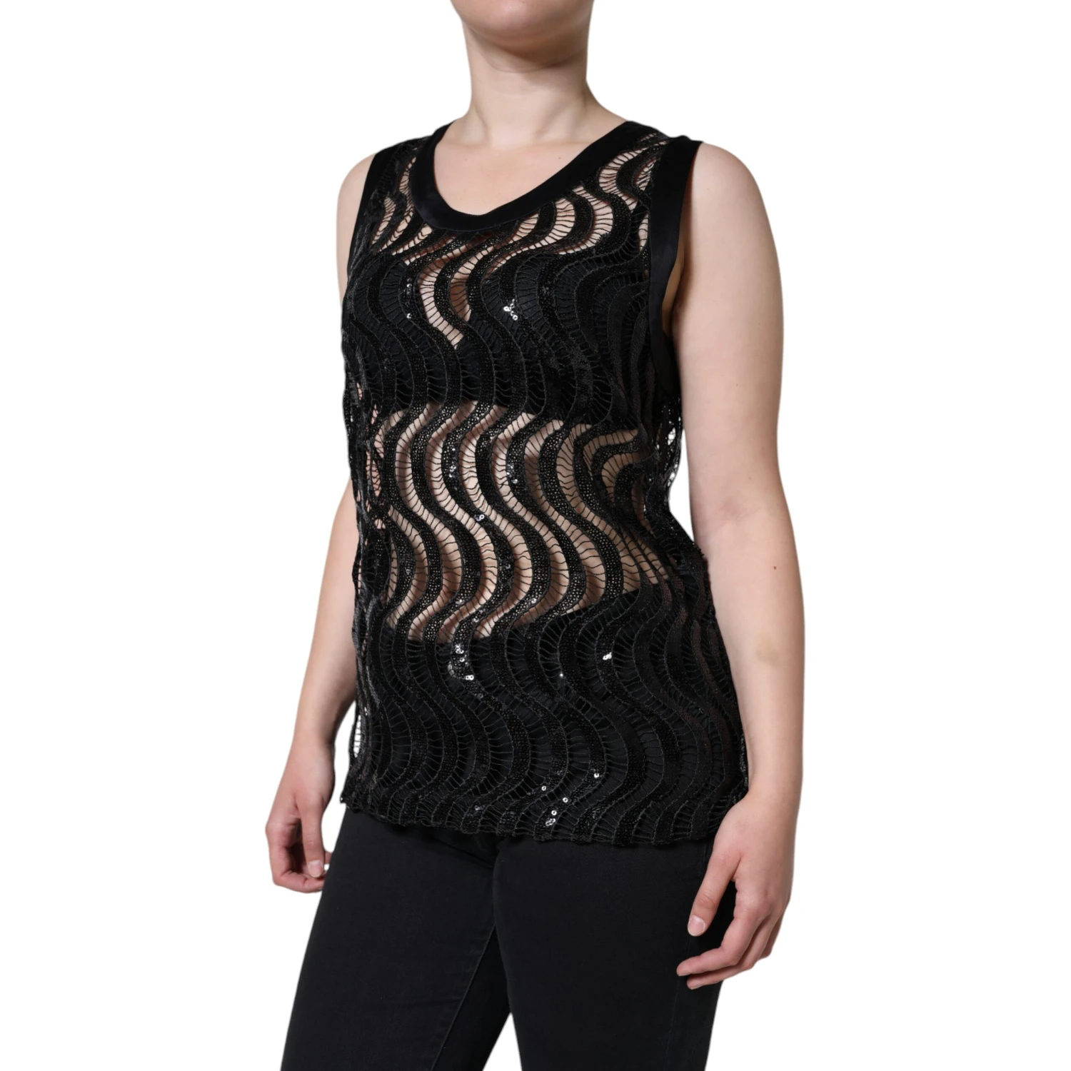 Black Sequin Sleeveless Tank Blouse Top