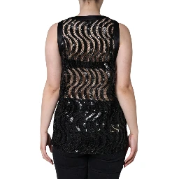 Black Sequin Sleeveless Tank Blouse Top