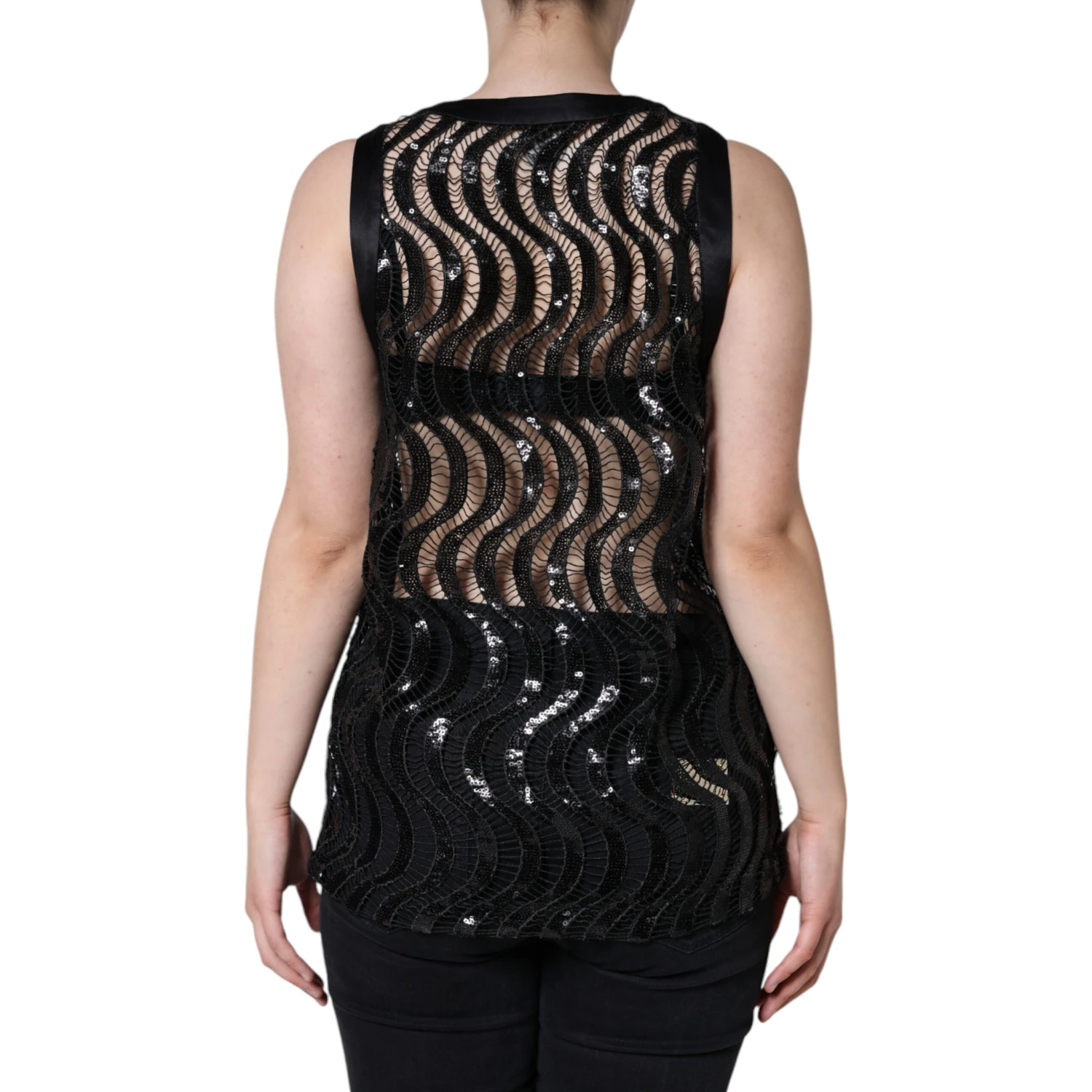 Black Sequin Sleeveless Tank Blouse Top