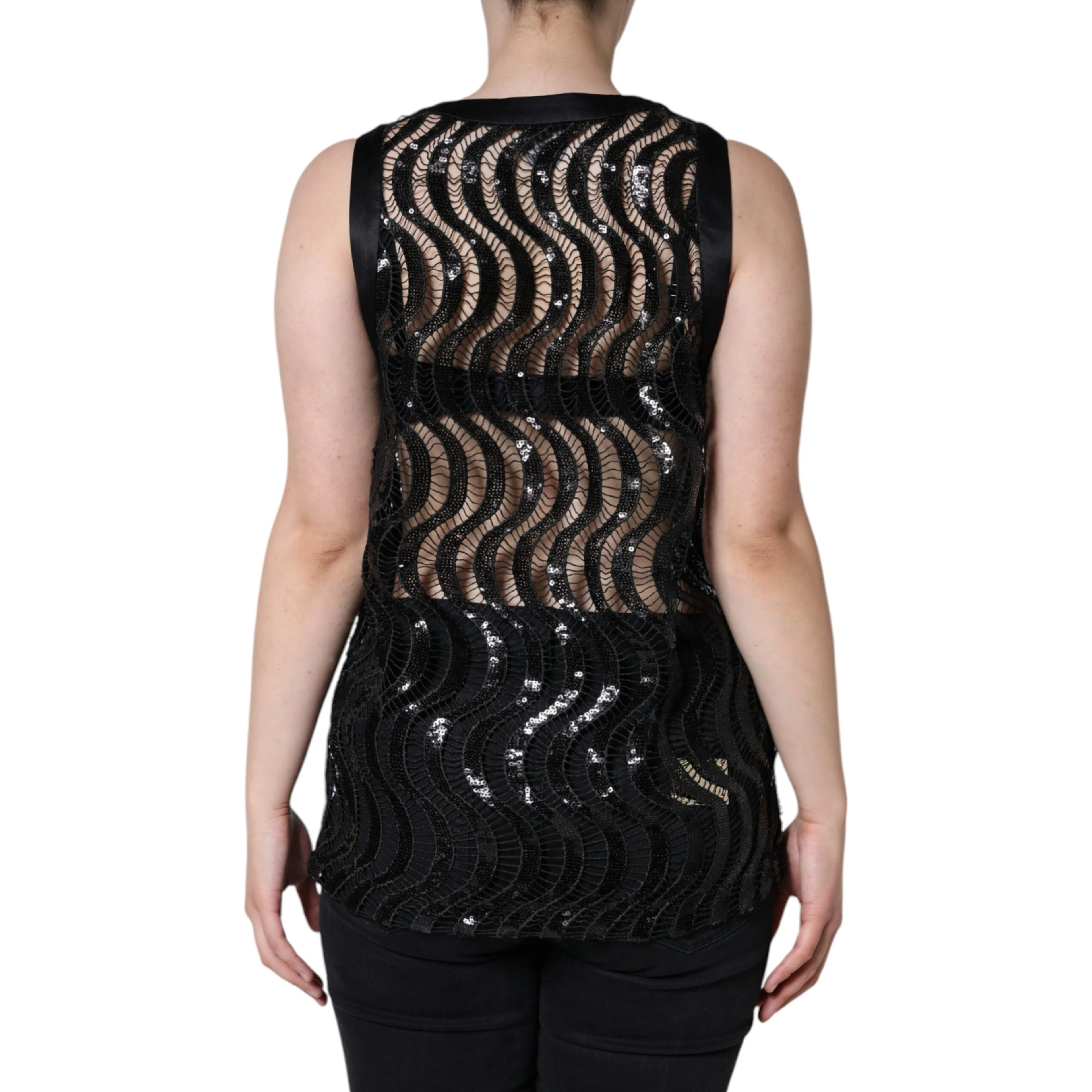 Black Sequin Sleeveless Tank Blouse Top