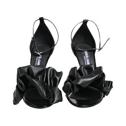 Black Leather Ankle Strap Heel Sandals Shoes