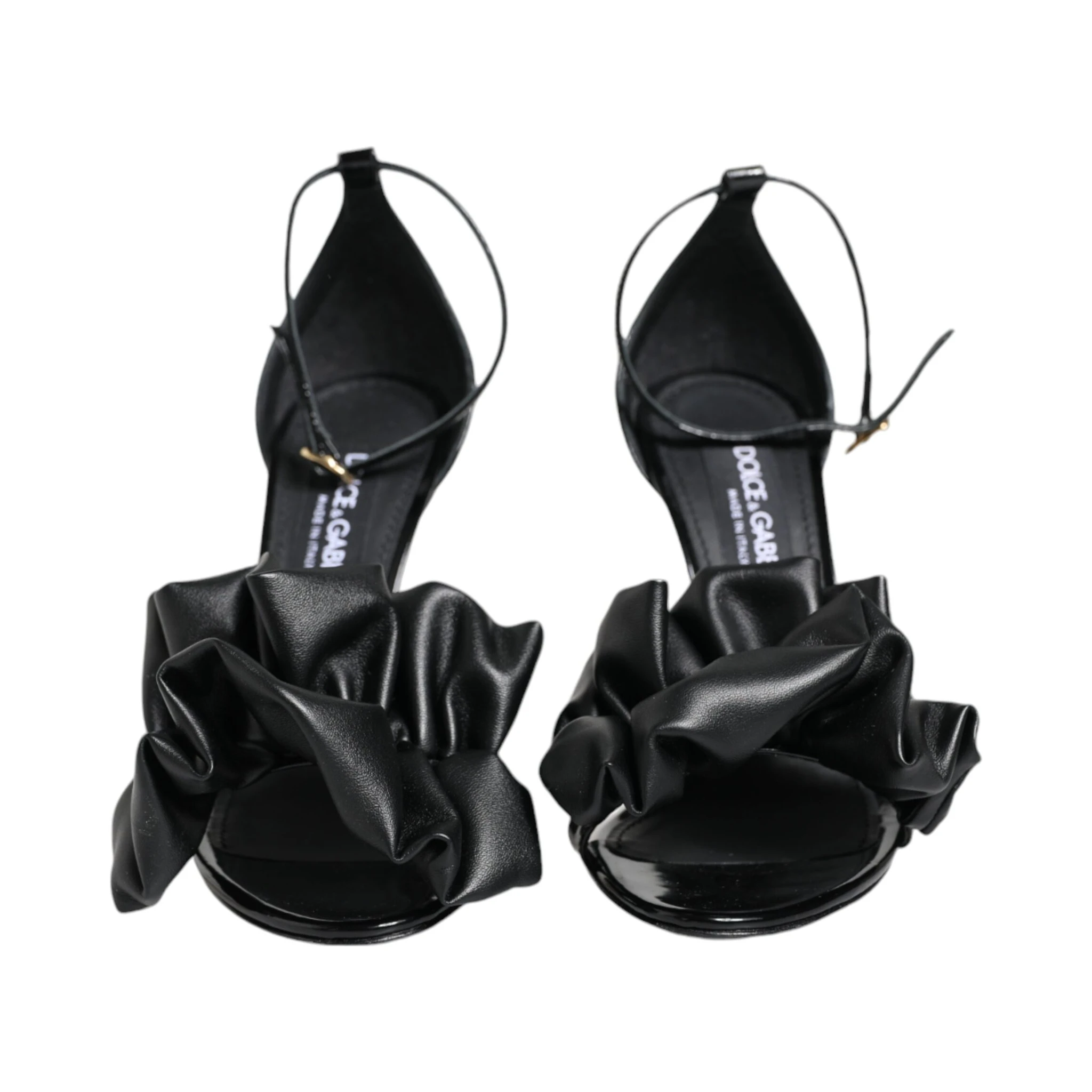 Black Leather Ankle Strap Heel Sandals Shoes