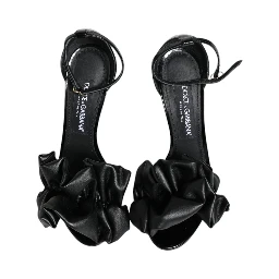 Black Leather Ankle Strap Heel Sandals Shoes