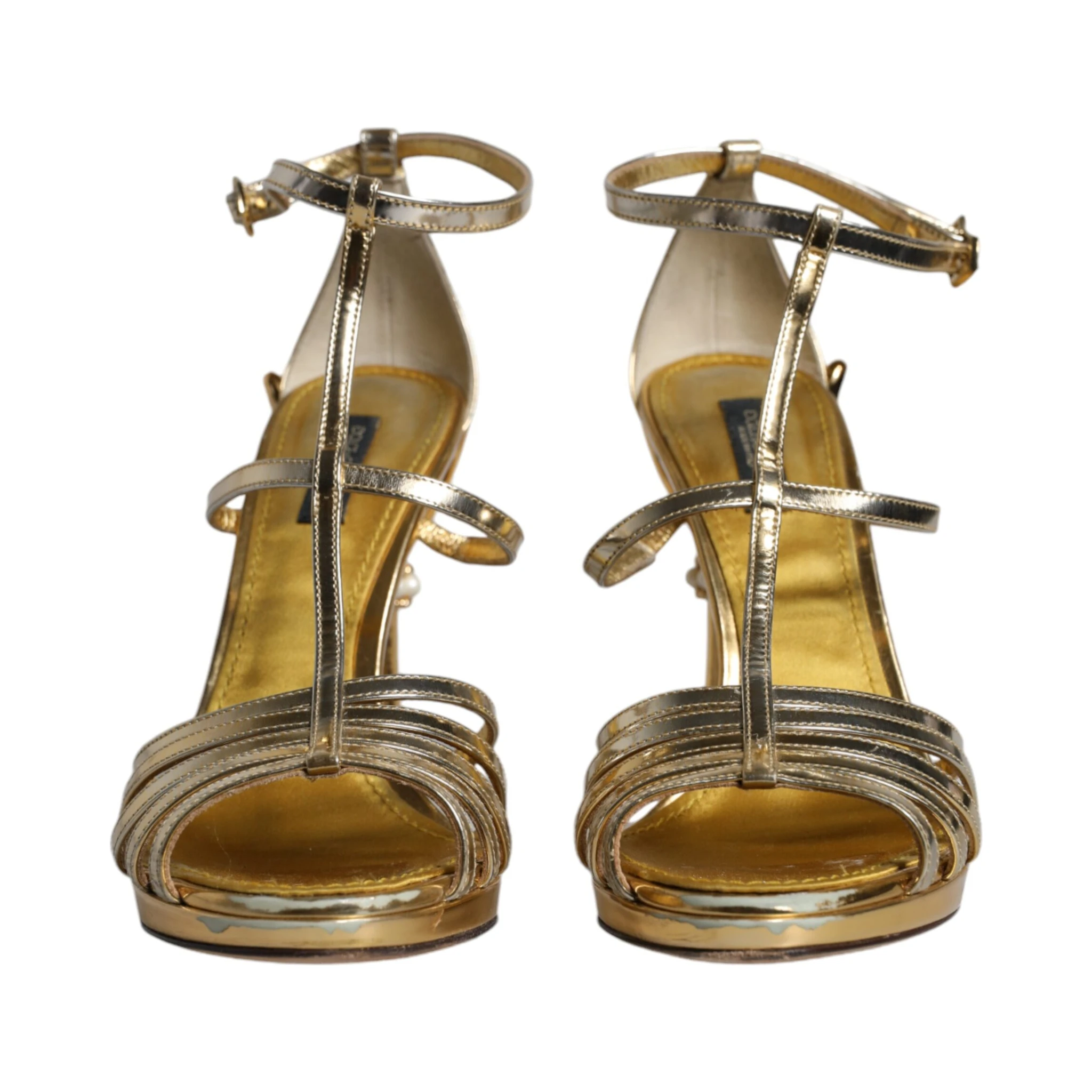 Gold Leather Baroque Heels Sandals Shoes