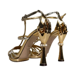 Gold Leather Baroque Heels Sandals Shoes