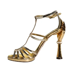 Gold Leather Baroque Heels Sandals Shoes