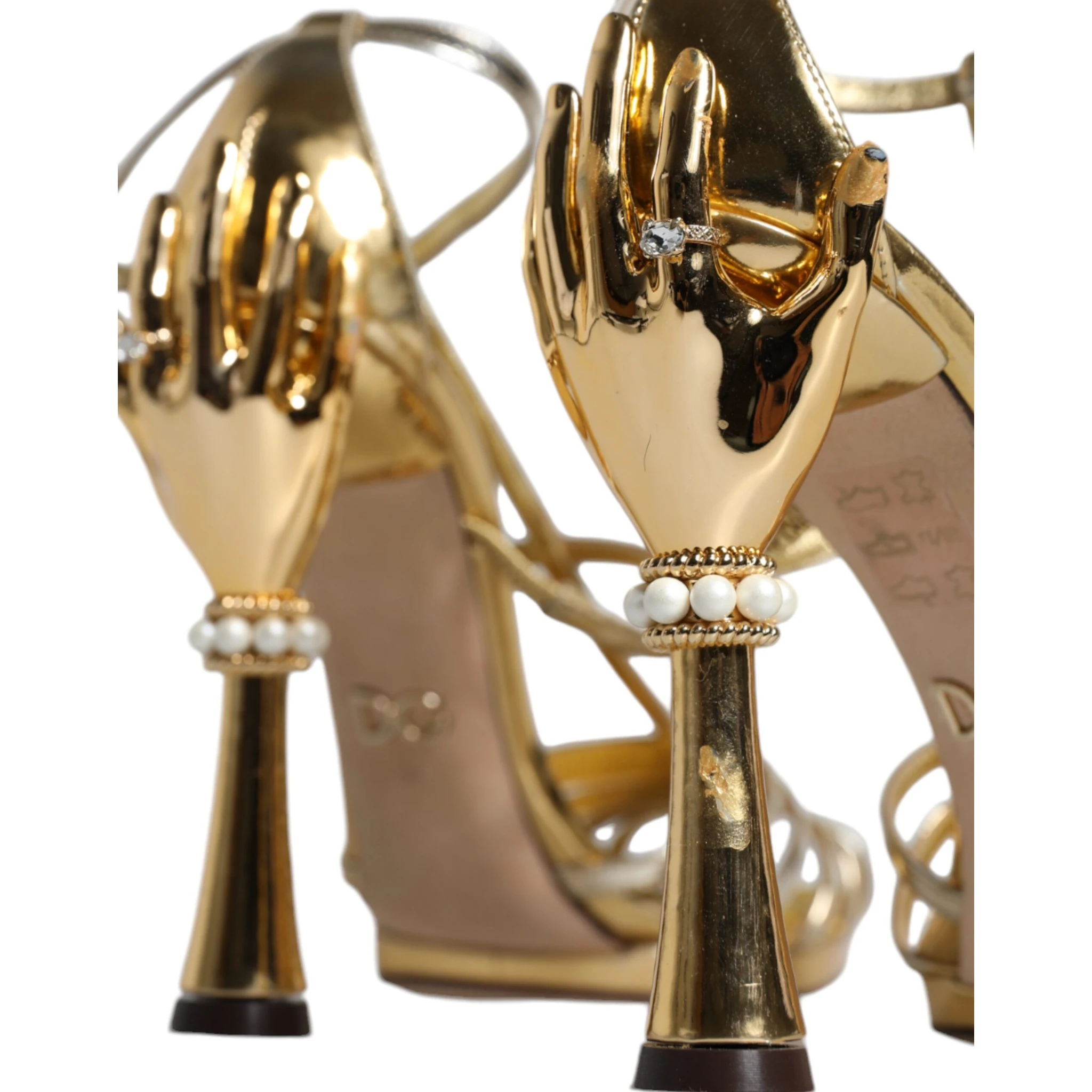 Gold Leather Baroque Heels Sandals Shoes