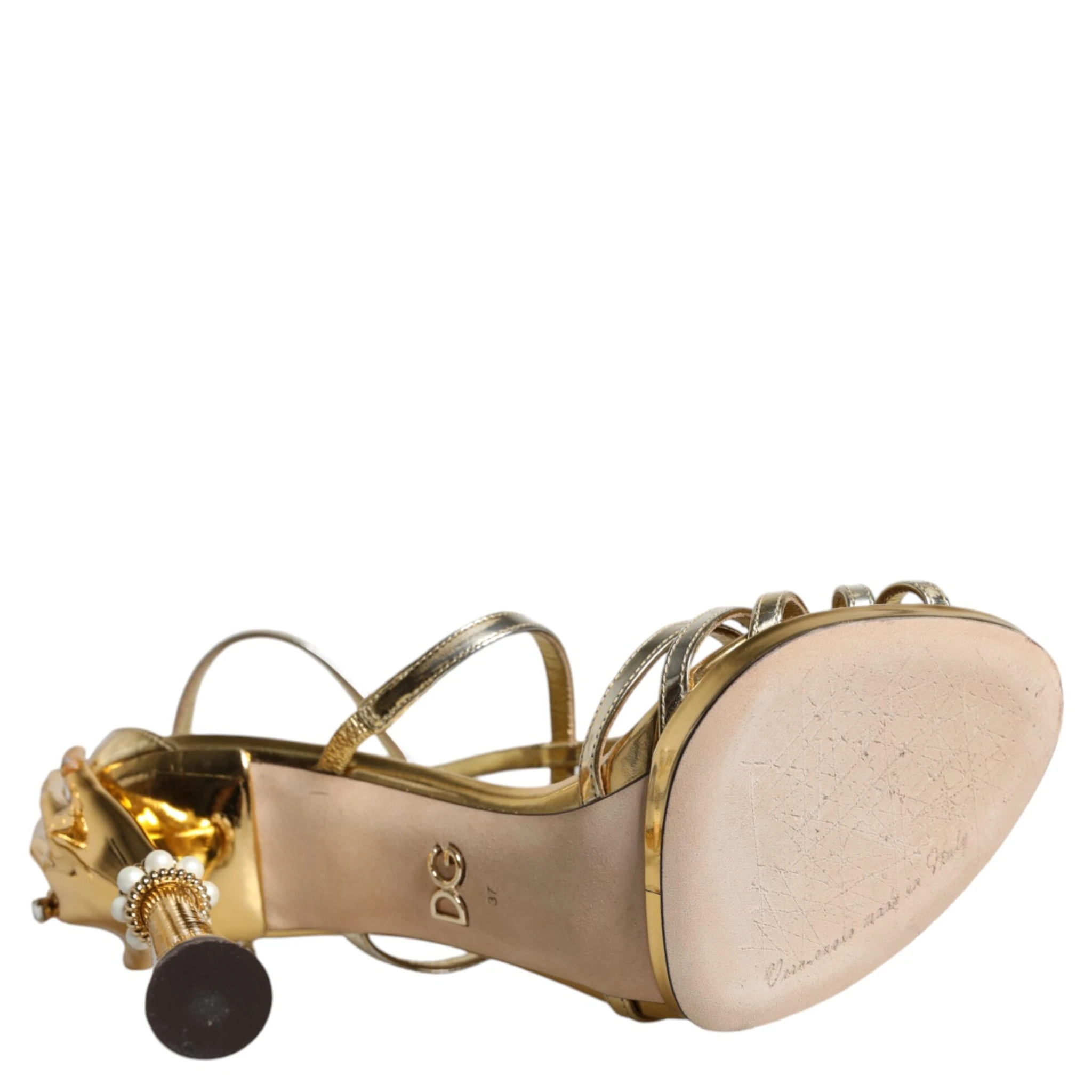 Gold Leather Baroque Heels Sandals Shoes