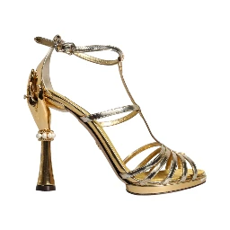 Gold Leather Baroque Heels Sandals Shoes