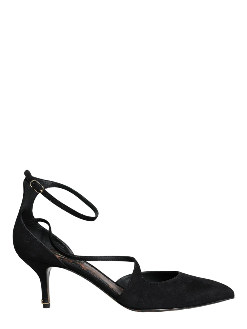 Black Suede Ankle Strap Heels Pumps Shoes