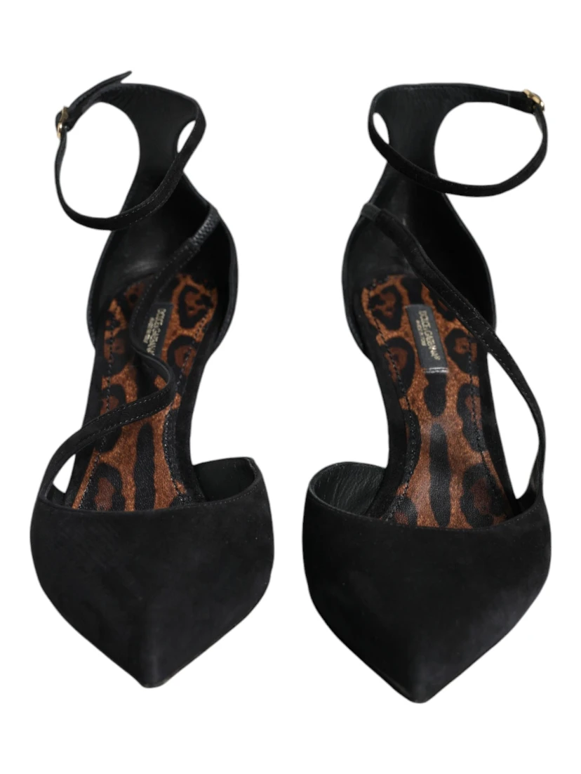 Black Suede Ankle Strap Heels Pumps Shoes