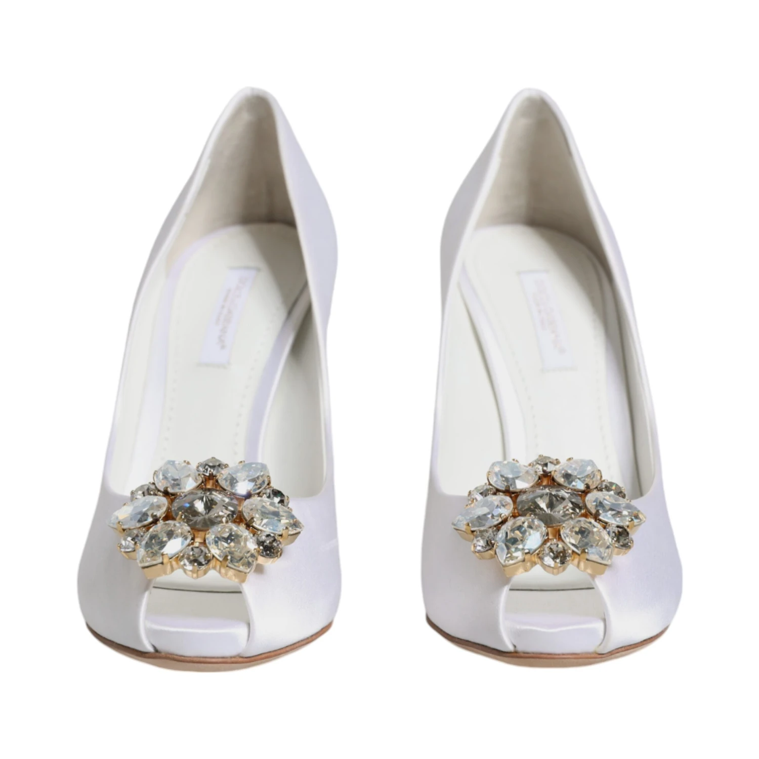 White Crystals Peep Toe Satin Pumps Shoes