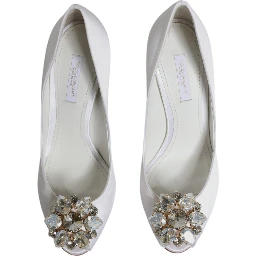 White Crystals Peep Toe Satin Pumps Shoes