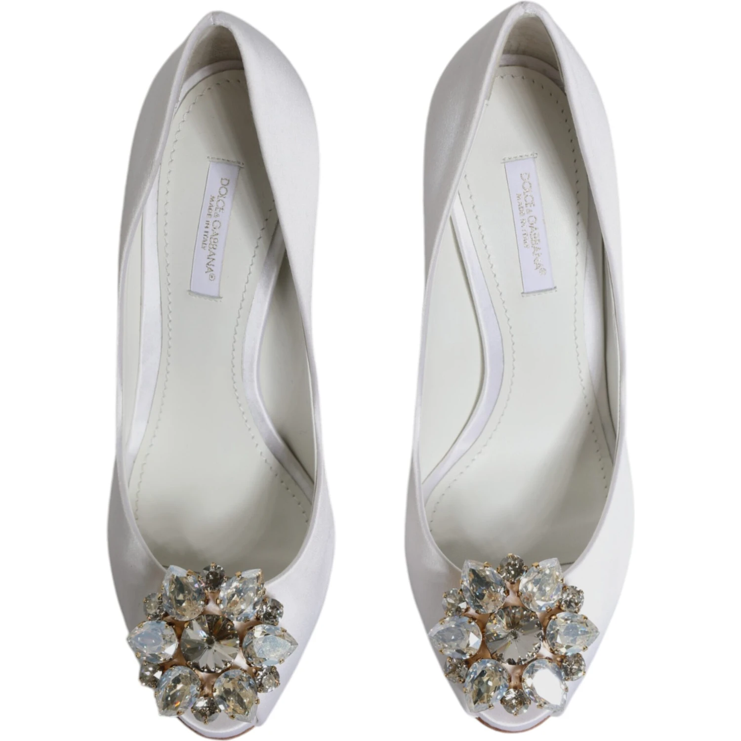 White Crystals Peep Toe Satin Pumps Shoes