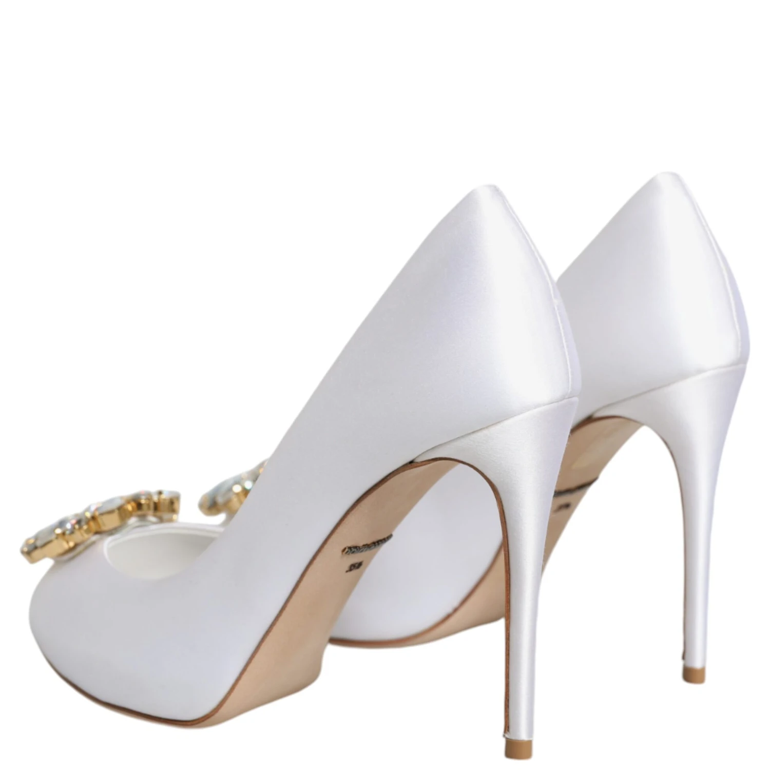 White Crystals Peep Toe Satin Pumps Shoes