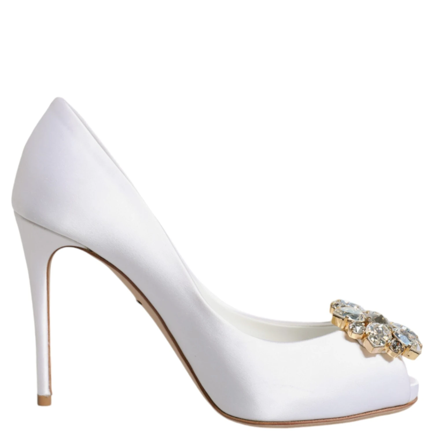 White Crystals Peep Toe Satin Pumps Shoes