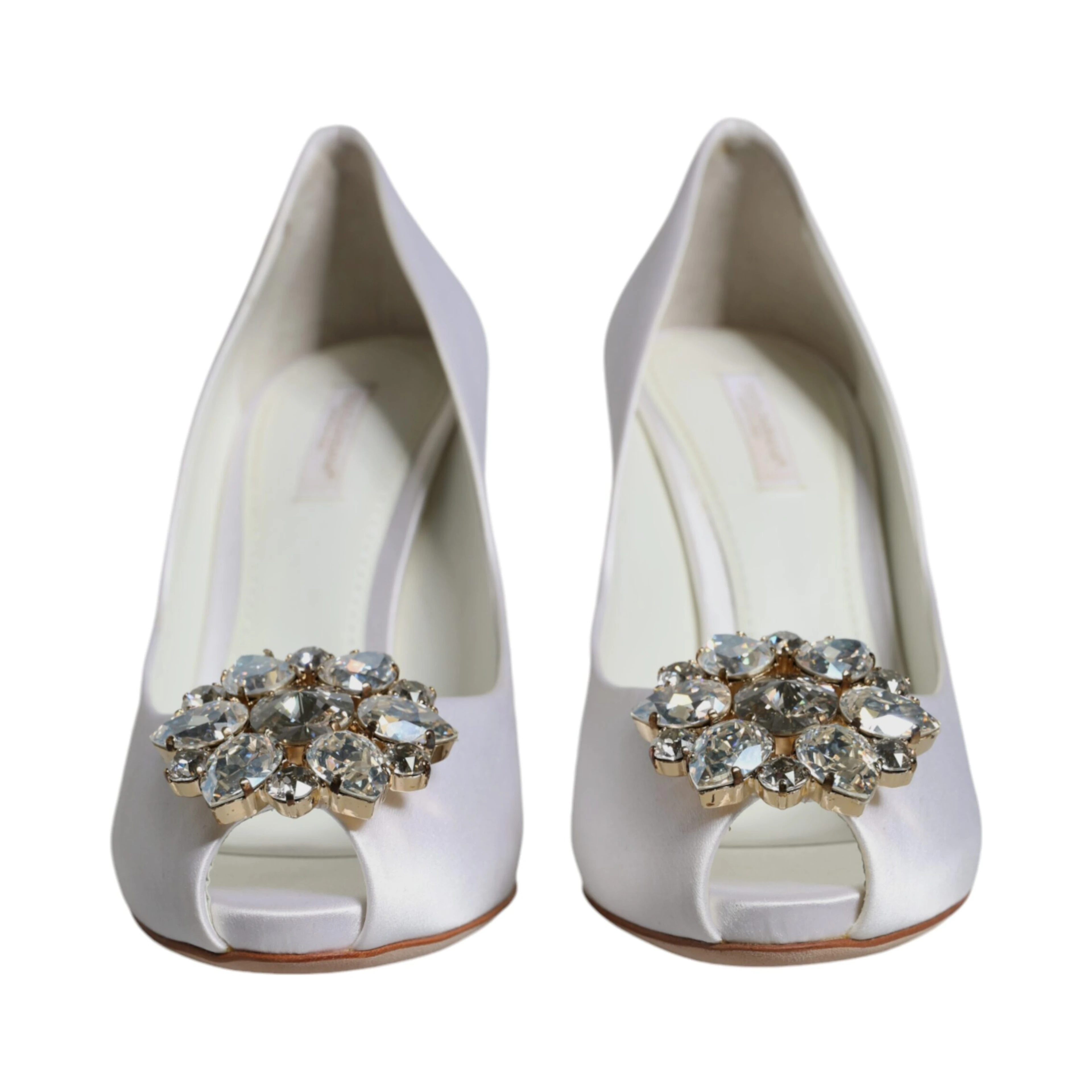 White Crystals Peep Toe Satin Pumps Shoes