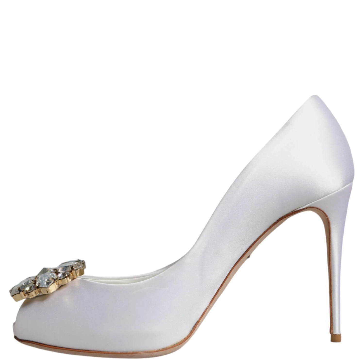 White Crystals Peep Toe Satin Pumps Shoes