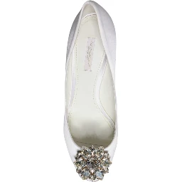 White Crystals Peep Toe Satin Pumps Shoes