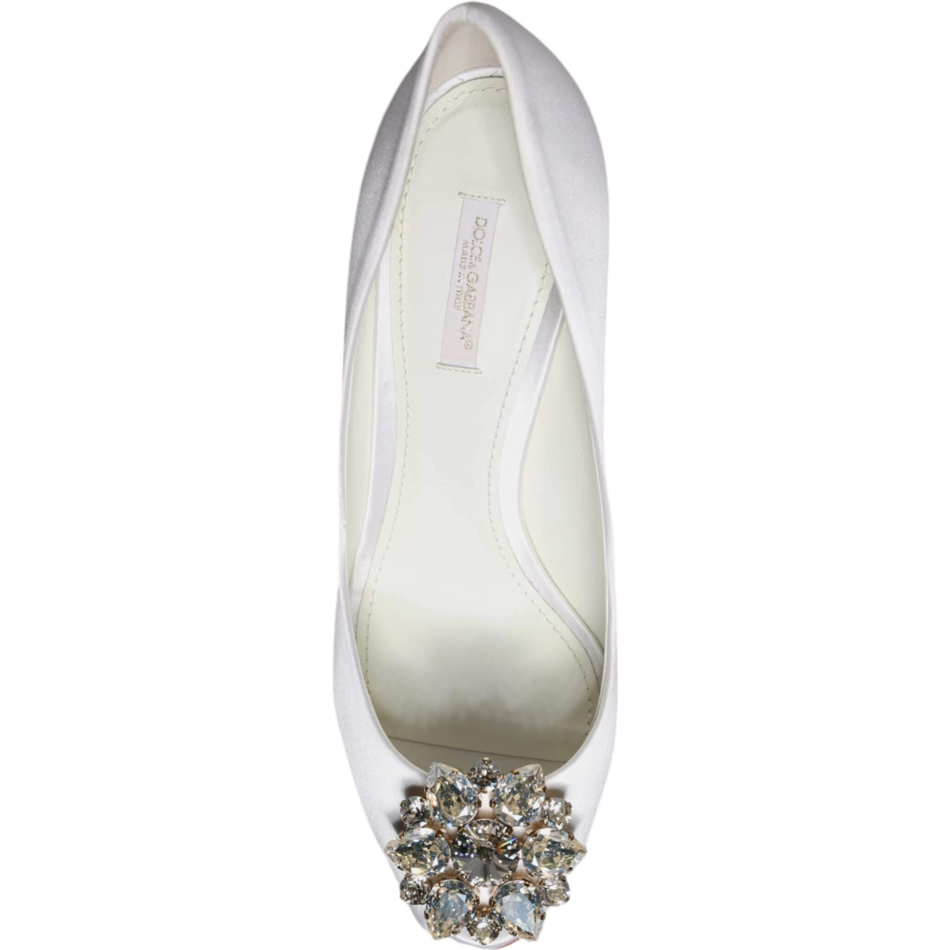 White Crystals Peep Toe Satin Pumps Shoes