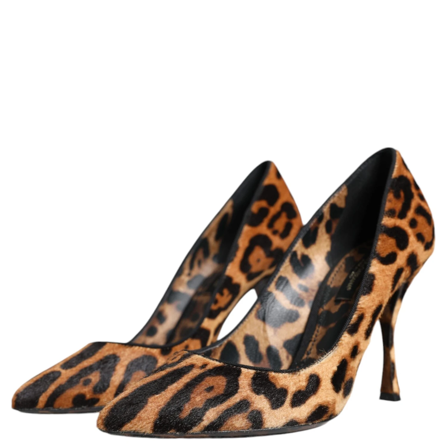 Brown Leopard Calf Hair Heels Pumps Shoes