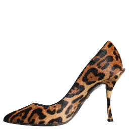 Brown Leopard Calf Hair Heels Pumps Shoes