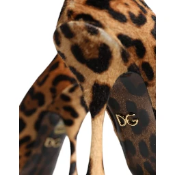 Brown Leopard Calf Hair Heels Pumps Shoes