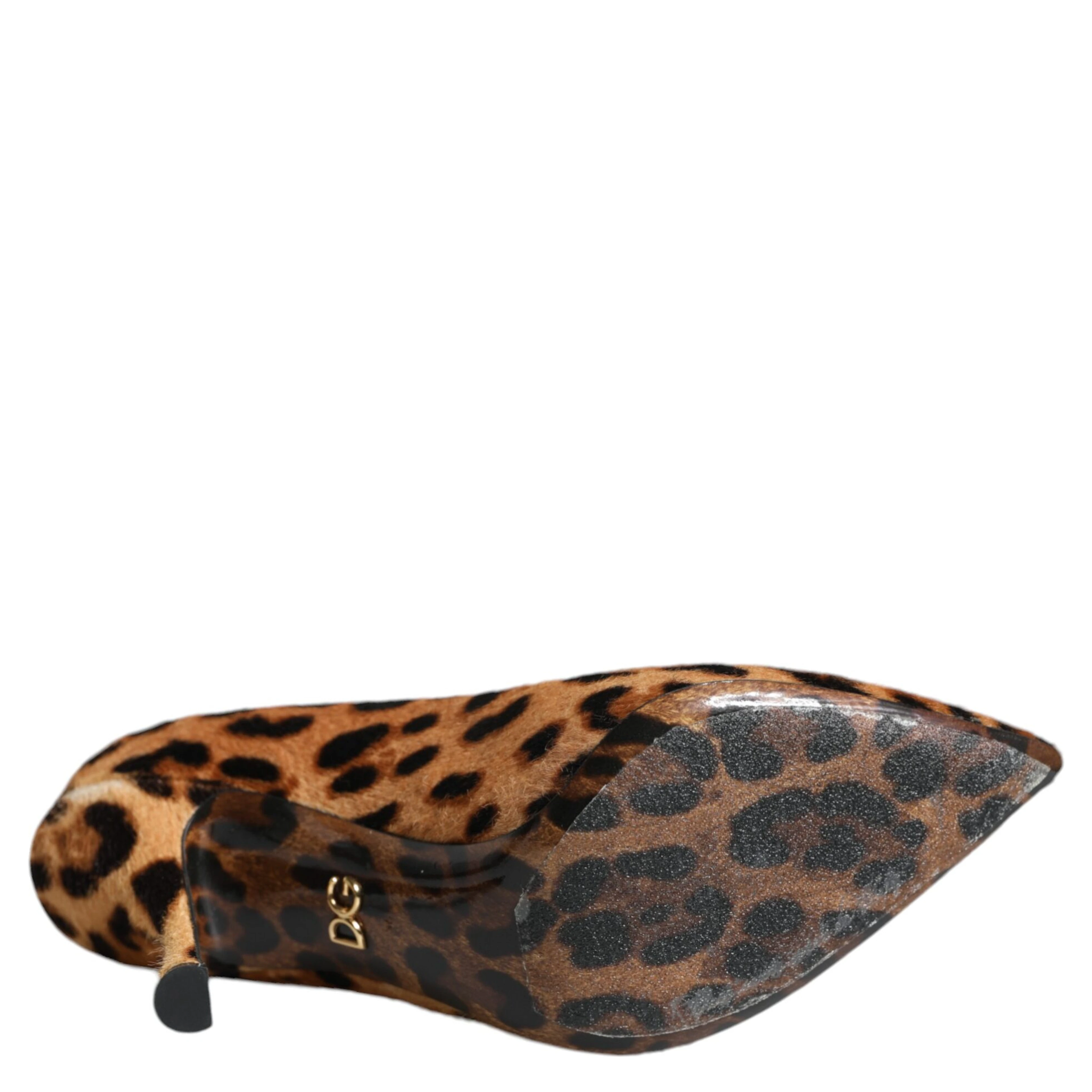 Brown Leopard Calf Hair Heels Pumps Shoes
